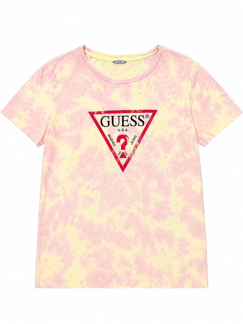 GUESS Pink & Yellow Tie-Dye Logo Short Sleeve Tee